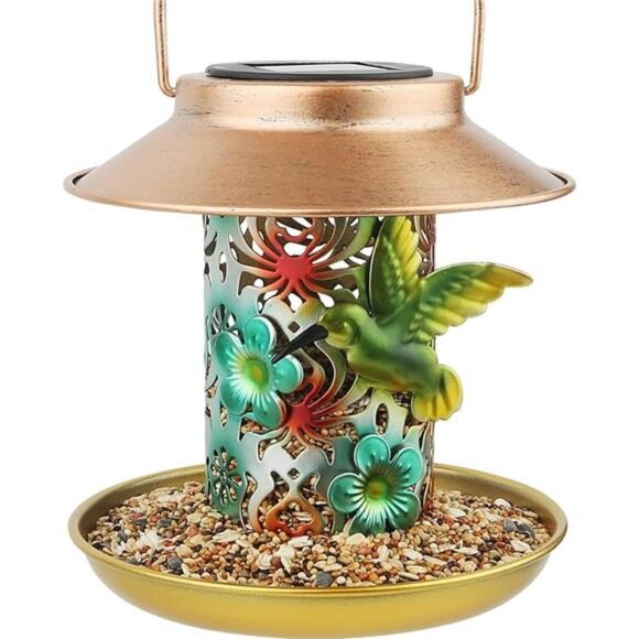 Solar Bird Feeder for Outdoors Hanging, Gifts for Mom Grandma Women, Metal - Picture 8 of 8
